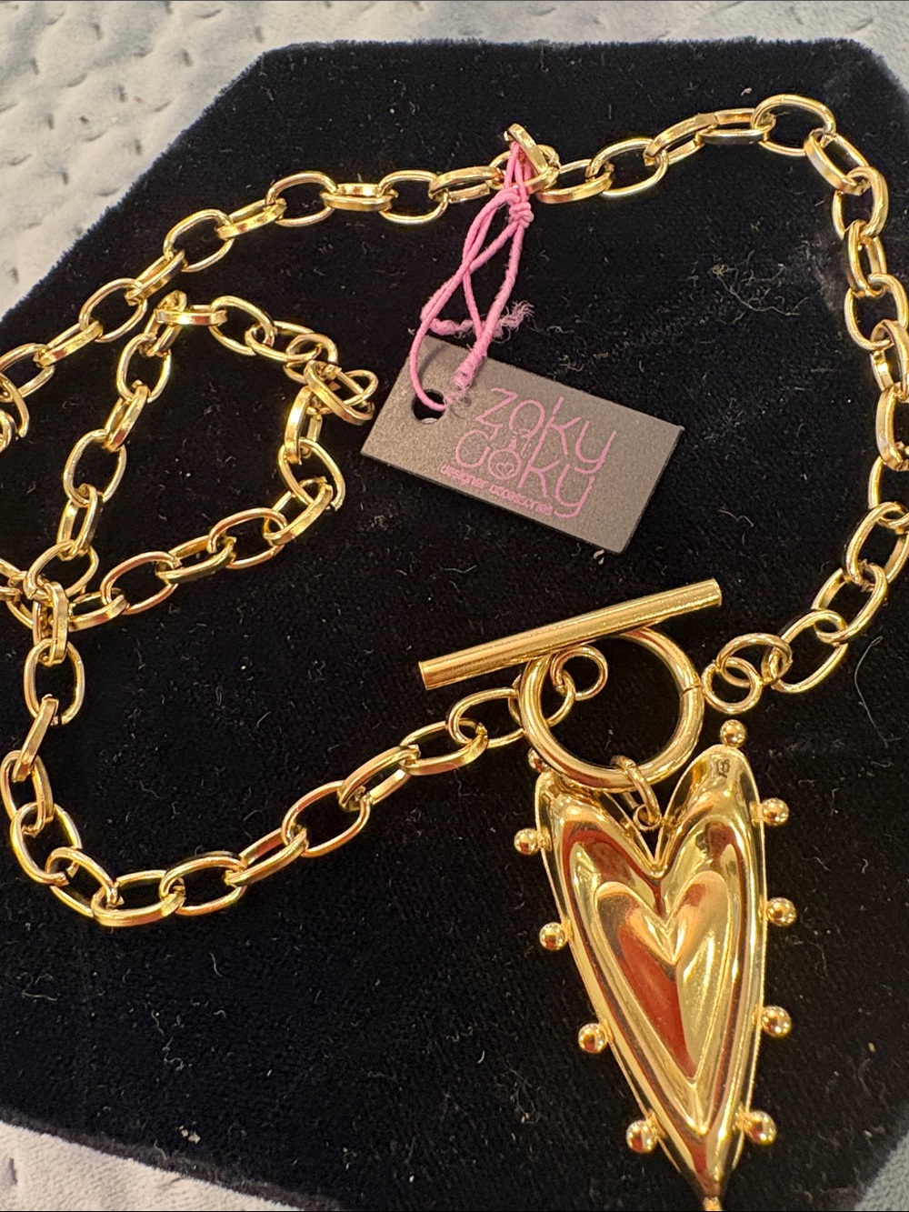 ZokyDoky Shiny Gold Heart Toggle Necklace